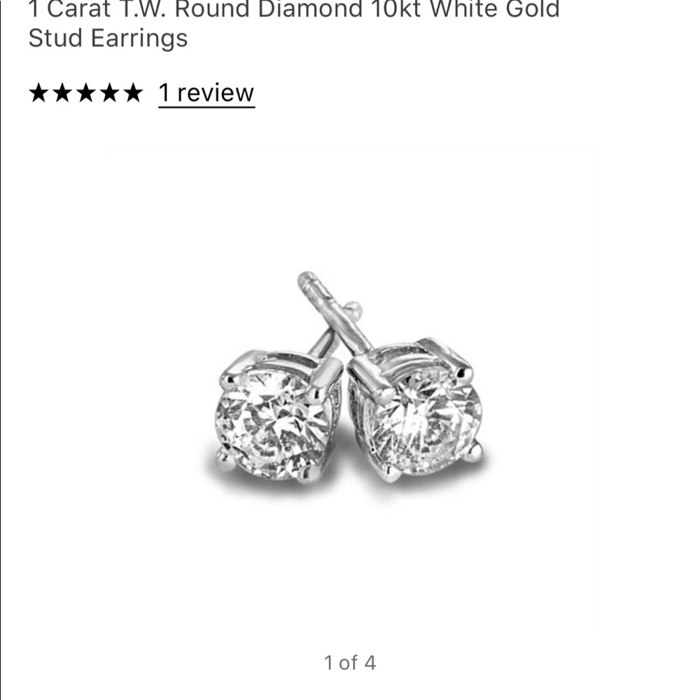 1 Carat Round Diamond 10kt White Gold Stud Earring